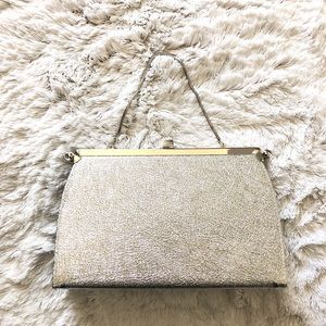 VTG Silver Clutch Reversible Remove to Black Handbag Purse Metallic Elegant